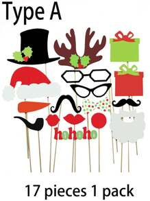 17/28/32Pcs Paper Mask Christmas Photo Props, Christmas Party Decorations, Christmas Game Selfie Pose Logo DIY Theme Party Decorations, Accessories Set, Photography Christmas Accessories, Christmas Selfie Props,Christmas - Multicolor - View 10