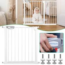 VA-Cerulean Door Gate Without Drilling, White / Black, Widths 75-85cm / 85-95 Cm / 95-105 Cm / 105-115 Cm, Self-Closing, Pet Stair Gate, Stair Gate, Door Gate, One-Handed Opening Metal Gate - 白色 - 查看 1