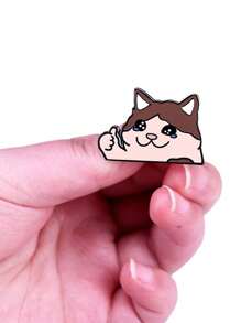 1PC Cartoon Cat Thumbs Up Enamel Pin Sad Cat Badge - Black - View 2