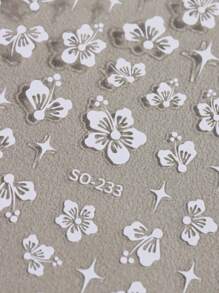 2Pcs Hibiscus Flowers Nail Stickers Summer Decor Pink White Floral Flowers Stars Nail Decals 3D Tropical Petal Sliders Manicure Foils - Multicolor - View 5