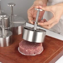 1 件不锈钢 304 弹簧圆形汉堡肉饼压模器，银色，多种尺寸可选，食物塑形工具，肉饼模具，适用于肉类