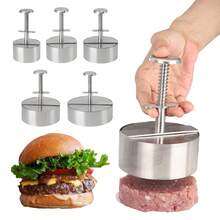 1 件不锈钢 304 弹簧圆形汉堡肉饼压模器，银色，多种尺寸可选，食物塑形工具，肉饼模具，适用于肉类