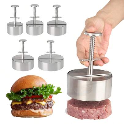 1 st. rund hamburgarpress i rostfritt stål 304, silverfärg, flera storlekar, matformningsverktyg, köttbiffform, lämplig för kött