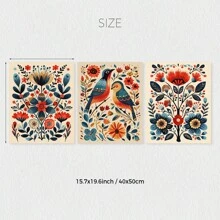 3 件套复古斯堪的纳维亚艺术花卉鸟类帆布墙面艺术印刷品，复古花卉帆布海报，植物印刷海报，美学艺术房间装饰，卧室、客厅、走廊、家庭咖啡厅装饰、墙壁艺术、墙壁装饰、家居装饰的理想礼物，无框架 - 彩色 - 查看 11