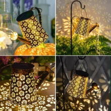 Solar Powered LED String Light Watering Can Outdoor Garden Art Lamp Hollow Decor - Brown - View 9