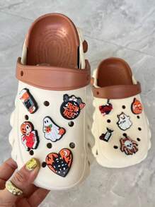 Halloween engraçado buraco acessórios decorativos feminino eva verão novo ao ar livre leve respirável bloco de cores sandálias