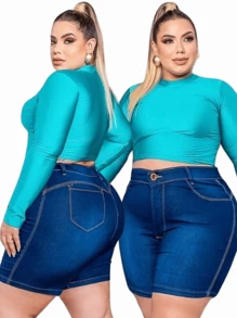 Kit 2 Shorts Jeans Plus Size Feminino Com Lycla (Elastano)