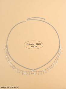 1入時尚個性化雙層流蘇金屬腰鏈，適合女性日常佩戴 - 銀色 - 查看 5