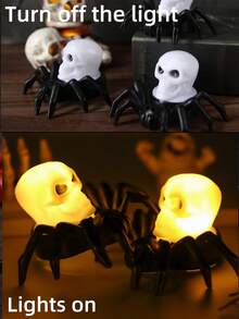 万圣节蜘蛛蜡烛 LED 灯，无焰 LED 蜡烛，南瓜鬼头氛围灯，幽灵电动闪烁假蜡烛，适用于万圣节派对装饰万圣节装饰房间装饰万圣节花园装饰礼物仙女节日装饰节日装饰 - 暖白色 - 查看 11