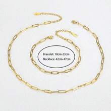 MONALLY Set de joyas de lujo chapado en oro de 18 quilates 1 set Collar y pulsera de cadena anular minimalista de acero inoxidable chapado en oro para mujer regalo de cita y compromiso - Conjunto de collar y pulsera - Ver 5