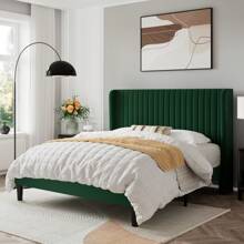 Allewie Full/Queen/King Size Velvet Bed Frame/Vertical Channel Tufted Wingback Headboard/Upholstered Platform Bed/Strong Wooden Slats/No Box Spring Needed/Easy Assembly/Blue/Black/White/Green/Teal/Pink/Grey * Bed Frame Queen Queen Bed Frame Bed Frame Full Full Size Bed Frame King Size Bed Frame Twin Bed Frame Room Decor Home Decor Christmas Decor Bedroom Decor Valentine Day Decor Storage Living Room Decor Furniture House Decor - màu xanh lá - Xem 2