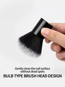 1pc Multi-Function Black Nail Dust Cleaning Tool - Large Size Kabuki Mushroom Shaped Round Nail Brush - Black and White - View 5