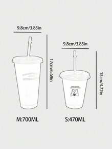 英文字母熊塑料吸管杯少女心水杯便携咖啡杯果汁杯 - 無色 - 查看 3
