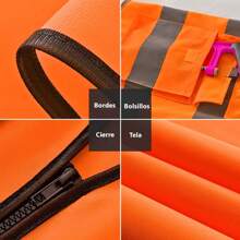 Vmingo 1 Pieza Chaleco Seguridad Reflectante Alta Visibilidad Industrial Brigadista con Bolsillos y Cremallera - Naranja - Ver 5