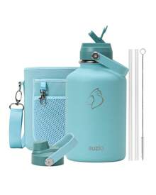 BUZIO Leak Proof Insulated Water Bottle, Stainless Steel Water Flasks With Straw Lid And Carrying Pouch, Keep Cold 48h Double Wall Vacuum Travel Mug Metal Canteen For Fathers Dad Gift - 薄荷綠 - 查看 1