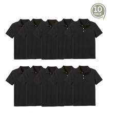 10 件装男孩校服无标签 Polo 衫 - 黑色 - 查看 6