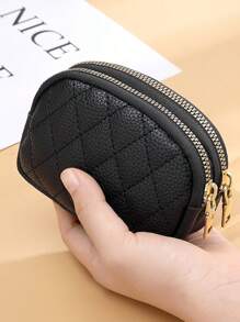PU Mini Coin Student Double-Layer Zipper Card Bag Women Fashionable Wallet Quilted Rhinestone Lattice Small Storage Bag For Student Business Casual School Supplies Teacher Gifts Back To School Birthday Gifts Mom Gifts For Women Wallet Purse Wallet Small Wallet - Multicolor - View 9