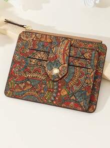 1pc Unisex Vintage Style Coin Purse 9 Card Slots Printed Pattern Soft Cork Material Suitable For Daily Use Card Holder Wallet Business Card Holder Credit Card Holder Id Card Holder Women For Women Mini Wallet Card Wallet