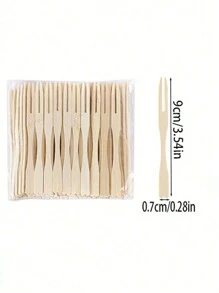 100 件竹制开胃叉、竹制水果叉、糕点叉、家用蛋糕和甜点叉、开胃菜叉、婚礼派对用品、独立竹签、厨房、圣诞礼物、学校用品 - 原色 - 查看 7