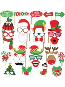 17/28/32Pcs Paper Mask Christmas Photo Props, Christmas Party Decorations, Christmas Game Selfie Pose Logo DIY Theme Party Decorations, Accessories Set, Photography Christmas Accessories, Christmas Selfie Props,Christmas - Multicolor - View 2