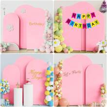 粉色拱门背景，5 英尺、6 英尺、6.6 英尺、7.2 英尺婚礼拱门罩，双面氨纶弹力面料拱门背景，适合生日派对婚礼拱门框架装饰（仅织物背景，无拱门框架） - 粉色 - 查看 5