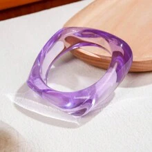 Women's Wide Square Touch Marble Semi-Transparent Toffee Amber Bracelet - Multicolor - View 8