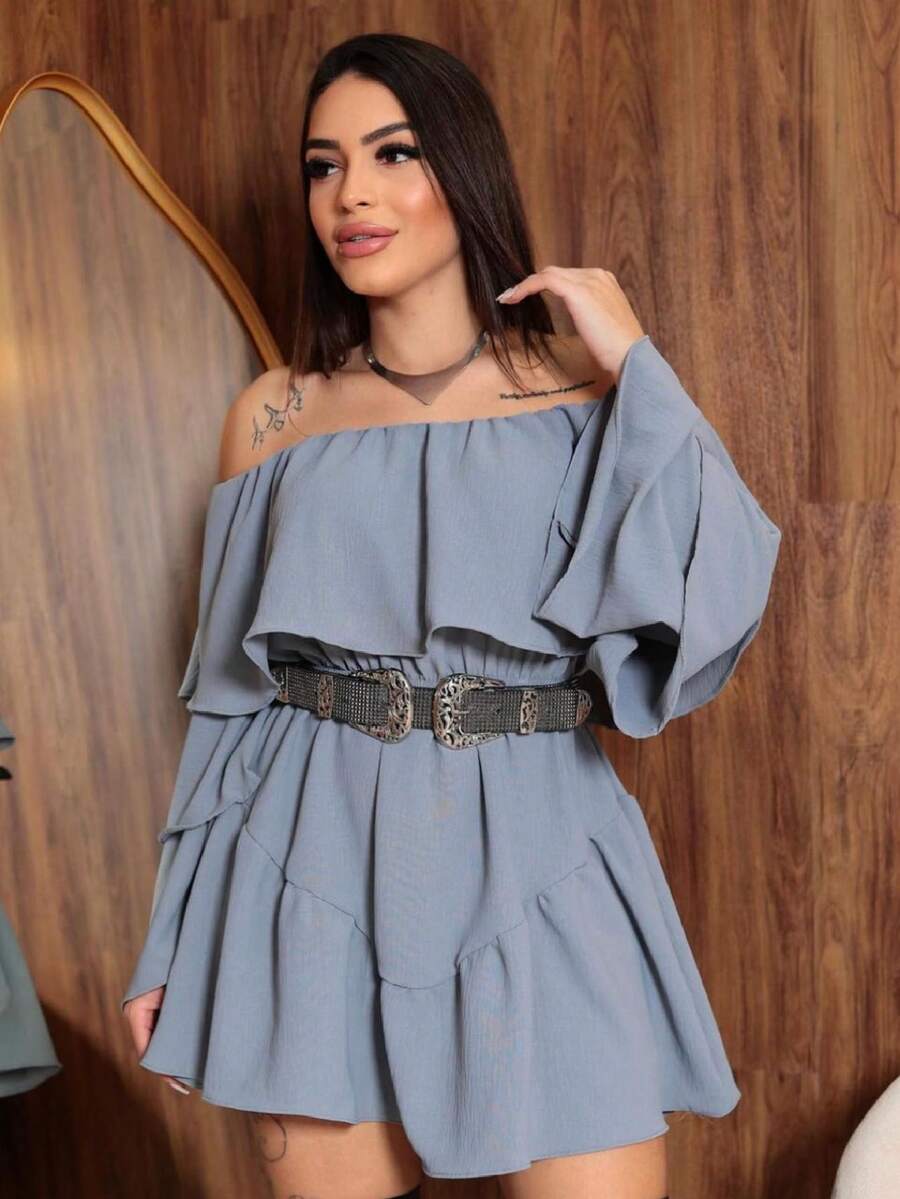 Anjo LZ Mode Women's Versatile Long Sleeve Romper Dress - 藍色 - 查看 1