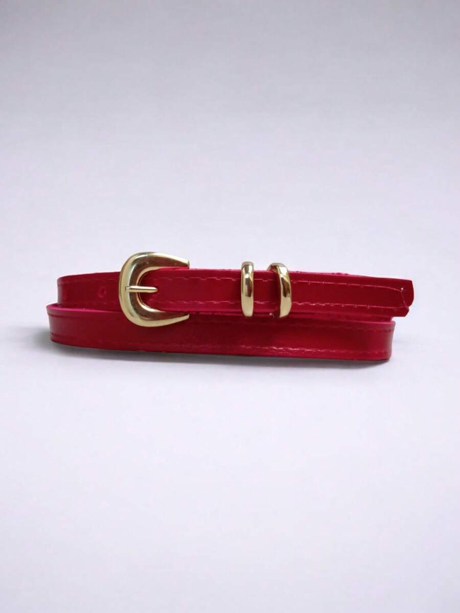 Thin Women's Belt Width 1CM - 紅色 - 查看 1