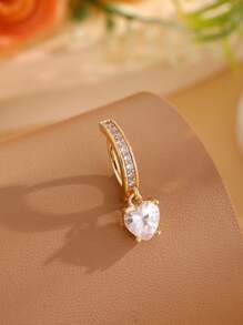 1pc Heart Zirconia Paved Reverse Navel Ring Valentines,Mom,Mother,Mother's Day,Gift - Yellow Gold - View 2