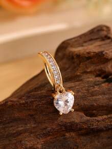 1pc Heart Zirconia Paved Reverse Navel Ring Valentines,Mom,Mother,Mother's Day,Gift - Yellow Gold - View 3