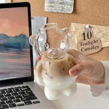 1 pieza Taza de oso pequeño popular del restaurante Ins, taza de vidrio de dibujos animados creativa para jugo de fruta, leche, té - transparente - Ver 5