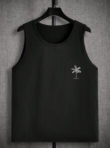 Men's Vacation Casual Coconut Tree Slogan Printed Tank Top - màu đen - Xem 2