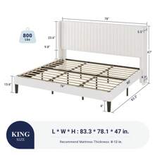 Allewie Full/Queen/King Size Velvet Bed Frame/Vertical Channel Tufted Wingback Headboard/Upholstered Platform Bed/Strong Wooden Slats/No Box Spring Needed/Easy Assembly/Blue/Black/White/Green/Teal/Pink/Grey * Bed Frame Queen Queen Bed Frame Bed Frame Full Full Size Bed Frame King Size Bed Frame Twin Bed Frame Room Decor Home Decor Christmas Decor Bedroom Decor Valentine Day Decor Storage Living Room Decor Furniture House Decor - 白色 - 查看 11