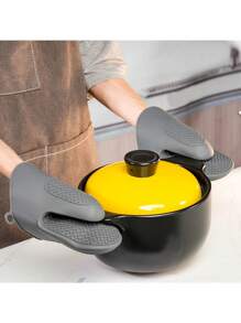 1 件厨房硅胶手套、烧烤烤箱手套、耐热手套 BBQ 厨房硅胶烤箱手套、用于烧烤、烹饪、烘焙的硅胶烤箱手套、加厚硅胶蜂窝垫防滑圆形耐高温餐垫盘垫碗垫锅垫微波炉防烫手套厨房工具烹饪厨房台面桌垫 - 灰色 - 查看 4