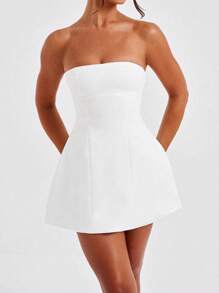 WOWDARK Women's Summer Strapless A-Line Dress, White, Fashionable Elegant Party Dress Suitable For Valentine's Day, Dates, Gatherings, Parties, Travel, Vacation, Beach And Other Occasions - White - View 4