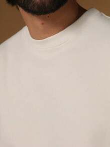 Cold Weather Blouse Men's Sweatshirt Without Hood Crew Neck Plain Flannel - 米色 - 查看 6