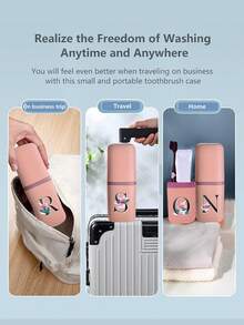 Hộp đựng bàn chải đánh răng du lịch, cốc súc miệng có thể tháo rời, hộp đựng kem đánh răng di động, đồ dùng gia đình, cốc súc miệng dung tích lớn, đựng lược, dao cạo, phụ kiện du lịch, tên viết tắt, mẫu 26 chữ cái. - Hồng - Xem 4