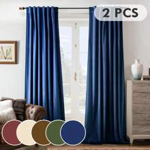 DriftAway 2 Panels Velvet Blackout Curtains Room Darkening Curtains  Set Super Soft Luxury Thermal Insulated Drapes For Living Room Back Tab And Rod Pocket - 藏蓝色 - 查看 1