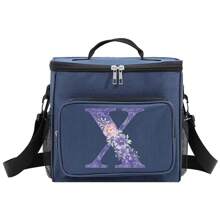保温午餐盒袋单肩帆布袋热午餐盒首字母名称 A 到 Z 紫色字母花朵印花大容量手提包女士便携式工作食品储存手提包办公室冷藏箱学校野餐露营旅行午餐袋午餐袋女士教师返校冷藏袋教室便当厨房保温午餐袋女士女士学校用品配件学校包学校配件学校用品 - 藍色 - 查看 14