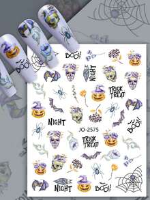 6pcs Halloween Cute Skull, Bat & Pumpkin Cartoon Nail Art Stickers With Classic Elements, 3D Self-Adhesive Nail Decals, Suitable For Women And Girls DIY - Multicolor - View 4
