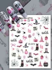 6pcs Halloween Cute Skull, Bat & Pumpkin Cartoon Nail Art Stickers With Classic Elements, 3D Self-Adhesive Nail Decals, Suitable For Women And Girls DIY - Multicolor - View 2