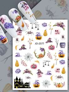 6pcs Halloween Cute Skull, Bat & Pumpkin Cartoon Nail Art Stickers With Classic Elements, 3D Self-Adhesive Nail Decals, Suitable For Women And Girls DIY - Multicolor - View 6