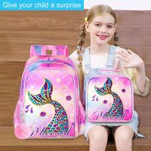 3PCS Kids Backpacks For Girls, 16" Little Kid Mermaid Backpack Preschool Elementary School Bookbag And Lunch Box -Mermaid Pink - Hồng - Xem 2