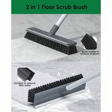 Floor Scrub Brush 2 In 1 Scrape&Brush Push Broom Stiff Bristle 17"-55" Handle