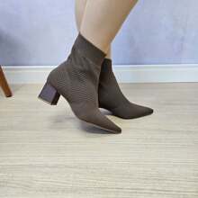 Kinit Women's Low Block Heel Medium Elastic Sock Boot - 鏽棕色 - 查看 1