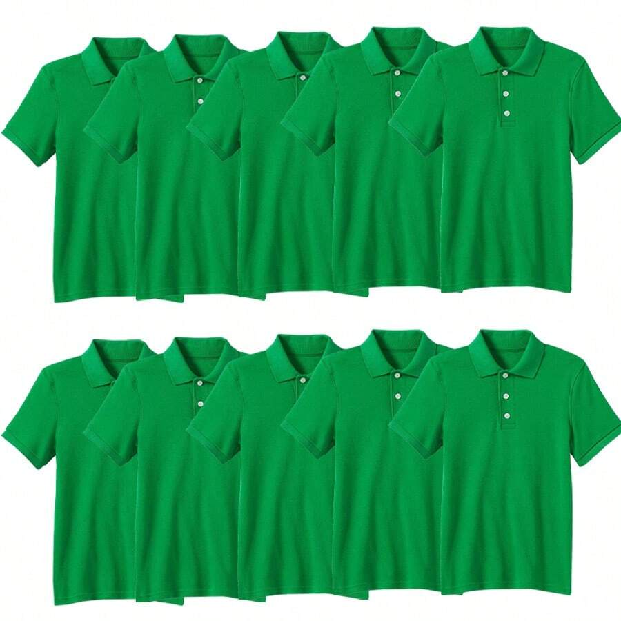 10-Pack School Uniform Tagless Polo Shirts For Boys - Kelly xanh - Xem 1