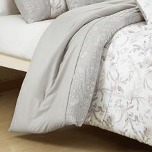 7 Pieces Bloom Flowers Printed Comforter Set With Leaf Pattern, Elegant Embroidered Floral Bed Set For Bedroom, Aesthetic Botanical Bed In A Bag With Down Alternative Filling