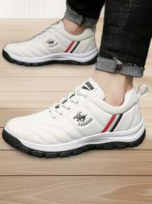 Zapatillas casuales cómodas para hombre, zapatillas estampadas transpirables y ligeras en colores sólidos, elegantes zapatillas de tenis deportivas para deportes, entrenamientos, tenis, jogging, citas, desplazamientos laborales y uso diario. - Blanco - Ver 8