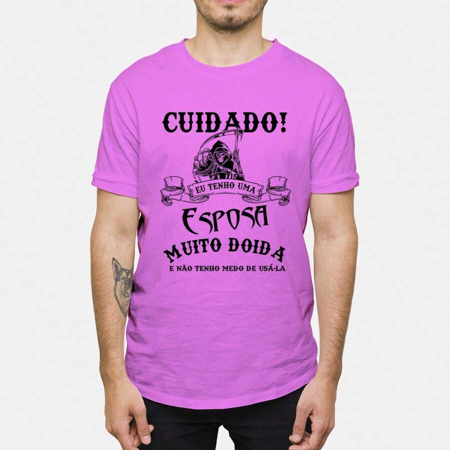 Men's T-Shirt 100% Cotton 30.1 Fun Print Care Crazy Wife New Blouse Shipping Now - 淺粉色 - 查看 1
