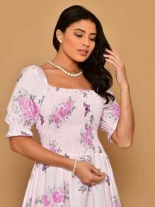 Helena Crepinho Printed Dot Midi Dress With Short Sleeves - Rosa - Ver 4